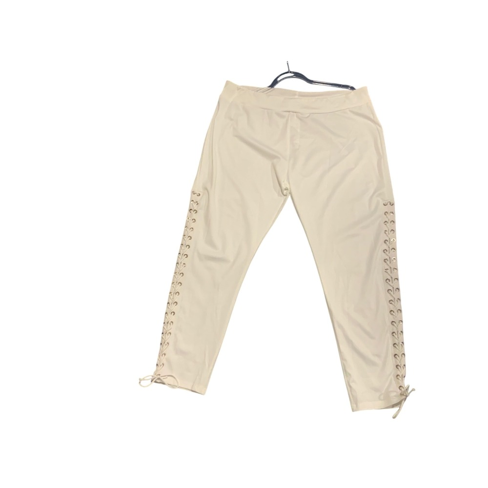 Fashion Classic Collection Cream Lace Up Side Leggings Plus Size 4XL Off White
